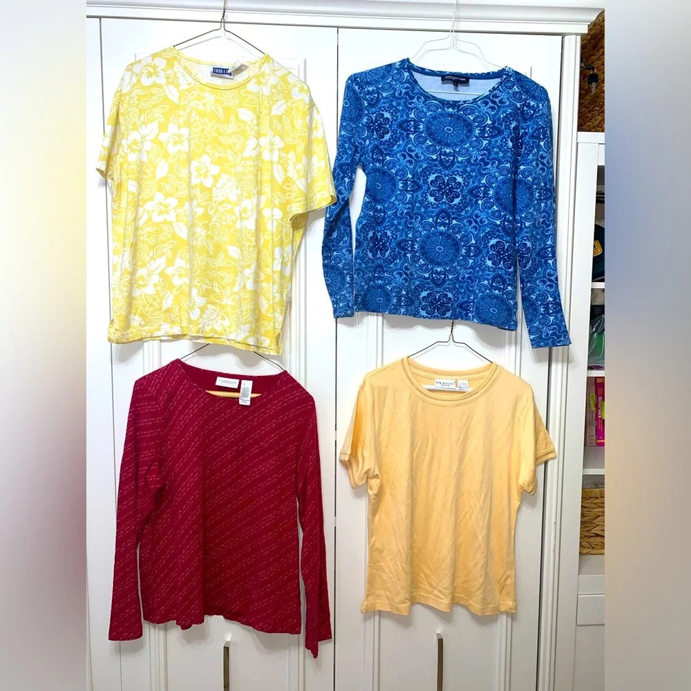 Jones New York/Liz Claiborne Set 4 l/s s/s red/yellow/blue tees EUC size large